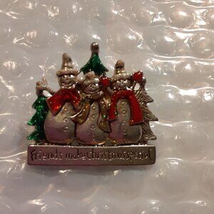 Three Christmas Snowmen Brooch